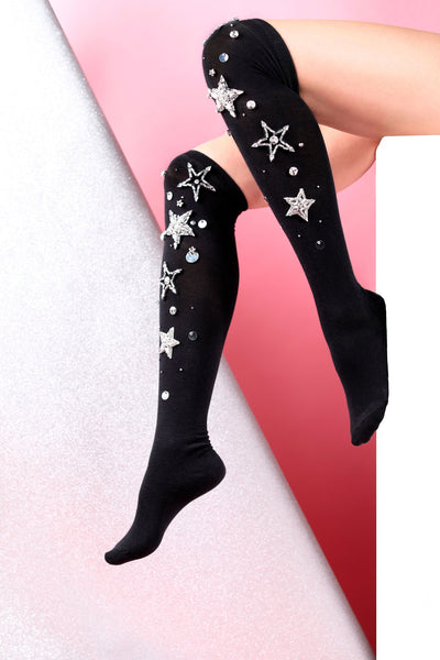 knee high socks stars print soft cotton