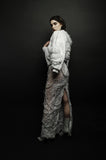 long white dress long sleeves see through effect handmade swarovski details 
